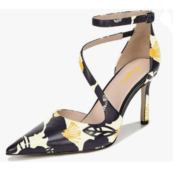 Floral Print Ankle Strap Heels - Picture 1 of 8